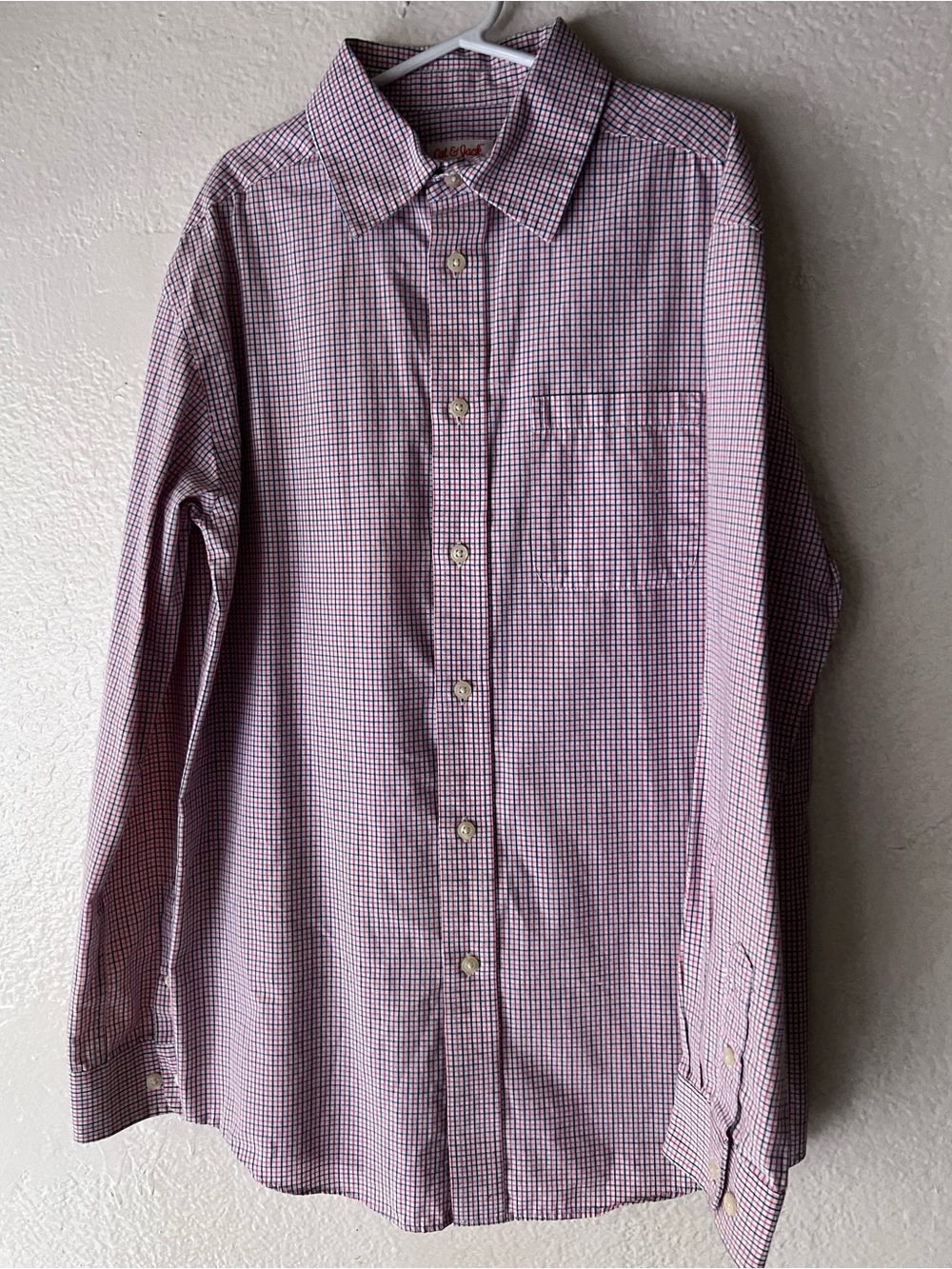 Cat & Jack Boy's Long-Sleeve Button-Down Shirt - Blue, Red & White.    L (12/14)
